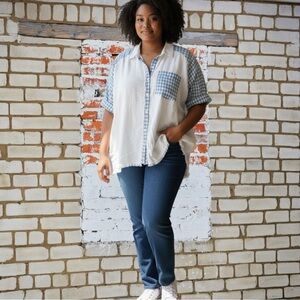 Umgee White Shirt with Blue Checkered Details